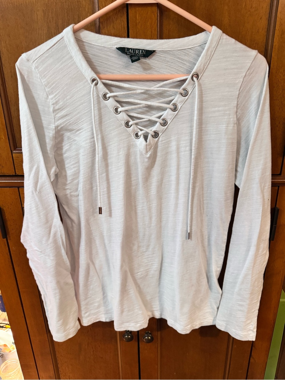 Ralph Lauren White Lace-Up Long Sleeve Top